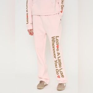 NWT The Mayfair Group "Leave A Little Love" M/L Wide Leg Sweatpants Pink